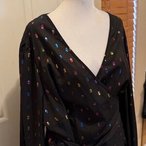 Black Wrap Dress with Colorful Metallic Patterns